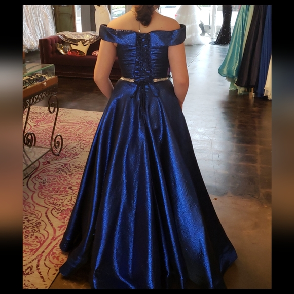 Blue off shoulder pageant dress - Picture 2 of 4
